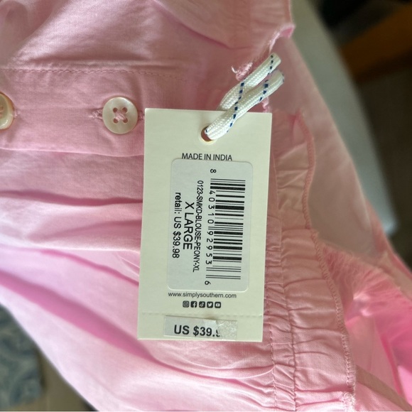 Women's Simply Southern Smocked Blouse in carnation Pink NWT SZ XL, and L - Picture 5 of 12
